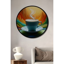 Çerçeve Görünümlü Gökkuşağı Rüyası Kahve Keyfi Yağlı Boya Görünümlü Ahşap Ofis Yuvarlak Tablo