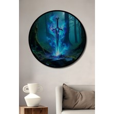 Çerçeve Görünümlü Efsanevi Orman Kılıcı Dekoratif Ahşap Ev/işyeri/ofis Yuvarlak Tablo