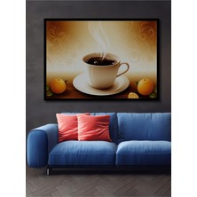 Çerçeve Görünümlü Buharlı Kahve ve Turuncu Yağlı Boya Görünümlü Dekoratif Ahşap Ofis Kare Tablo