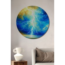 Gökyüzü Şimşek Fırtınası Yağlı Boya Görünümlü Ev/işyeri/ofis Dekoratif Ahşap Yuvarlak Tablo