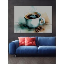 Sulu Boya Görünümlü Kahve Keyfi Dekoratif Ahşap Ev/işyeri/ofis Kare Tablo