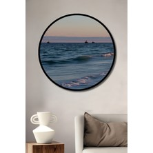 Çerçeve Görünümlü Sakin Denizdeki Gemiler Yağlı Boya Görünümlü Dekoratif Ahşap Ofis Yuvarlak Tablo