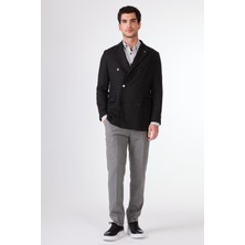 Siyah Kruvaze Slim Fit Erkek Ceket