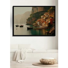 Çerçeve Görünümlü Italyan Sahili Yağlı Boya Görünümlü Dekoratif Ahşap Ev/işyeri/ofis Kare Tablo
