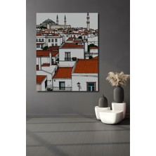 Istanbul Çatıları Kara Kalem Görünümlü Dekoratif Ahşap Ev/işyeri/ofis Kare Tablo