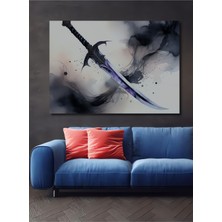 Efsanevi Kılıç Sulu Boya Görünümlü Dekoratif Ahşap Ev/işyeri/ofis Kare Tablo