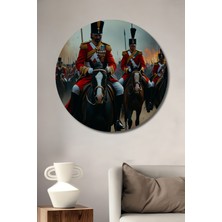 Asil Atlar ve Kızıl Askerler Yağlı Boya Görünümlü Ev/işyeri/ofis Dekoratif Ahşap Yuvarlak Tablo