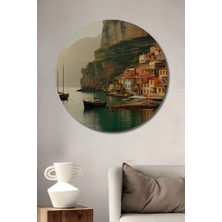 Italyan Sahili Yağlı Boya Görünümlü Dekoratif Ahşap Ev/işyeri/ofis Yuvarlak Tablo