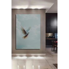 Uçan Beyaz Güvercin Yağlı Boya Görünümlü Dekoratif Ahşap Ev/işyeri/ofis Kare Tablo