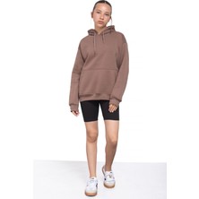 Kahve Kanguru Cepli Basic Şardonlu Kız Çocuk Kapüşonlu Sweatshirt 21208