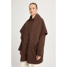 Kadın Kahve Oversize Seyyar Yakalı Astarlı Tasarım Trençkot 30009