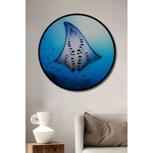 Çerçeve Görünümlü Nefes Kesen Manta Vatozu Yağlı Boya Görünümlü Dekoratif Ahşap Ofis Yuvarlak Tablo