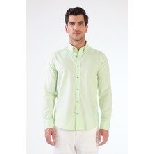 Açık Yeşil Erkek Slim Fit Düz Brent Düğmeli Yaka Uzun Kol Gömlek