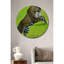 Zıplayan Leopar Yağlı Boya Görünümlü Dekoratif Ahşap Ev/işyeri/ofis Yuvarlak Tablo