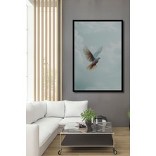 Çerçeve Görünümlü Uçan Beyaz Güvercin Yağlı Boya Görünümlü Dekoratif Ahşap Işyeri/ofis Kare Tablo