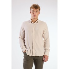 Bej Gofreli Düz Renk Regular Fit Erkek Gömlek