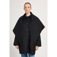 Minaaise Premium Seyyar Yakalı Oversize Astarlı Trençkot Siyah