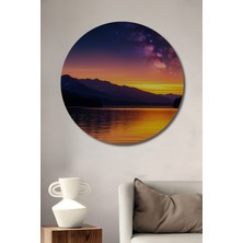 Gökyüzü Yıldızları Göl Manzarası Yağlı Boya Görünümlü Dekoratif Ahşap Ev/işyeri/ofis Yuvarlak Tablo