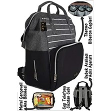 Bebek Bakım Çantası Anne Bebek Bakım Sırt Çantası - Çizgili Gri Siyah