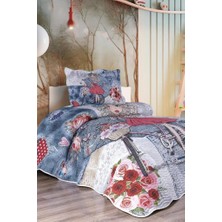 Çiçekçi Kız Genç ve Çocuk Baskılı Tek Kişilik Yatak Örtüsü Mavi