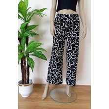 Kadın Desenli Diz Yapmaz Ottoman Kumaş Geniş Paça Pantolon