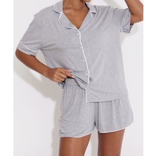 Merlot Düğmeli Biyeli Şortlu Pijama Takımı