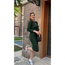 Polo Yaka Kemerli Triko Elbise