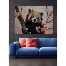 Kiraz Çiçekleri Arasında Kızıl Panda Yağlı Boya Görünümlü Dekoratif Ahşap Ev/işyeri/ofis Kare Tablo