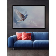 Çerçeve Görünümlü Beyaz Güvercin Bulutların Dansı Yağlı Boya Görünümlü Ahşap Ofis Kare Tablo