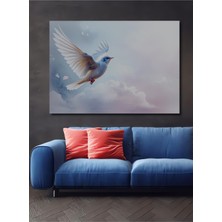 Beyaz Güvercin Bulutların Dansı Yağlı Boya Görünümlü Dekoratif Ahşap Ev/işyeri/ofis Kare Tablo