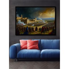 Çerçeve Görünümlü Ortaçağ Kahramanlık Destanı Yağlı Boya Görünümlü Dekoratif Ahşap Ofis Kare Tablo