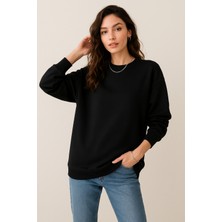 Kadın Siyah Bisiklet Yaka Oversize Sweatshirt