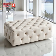 Smarto Relax PUF Swiss Style  Guarda Ayaksız Kapitoneli  Dekoratif 80x45x45 cm Ayaksız Kapitoneli Dekoratif puf(Ekru)