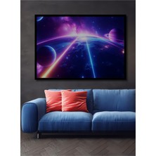 Çerçeve Görünümlü Neon Işıklarıyla Kozmik Dans Yağlı Boya Görünümlü Dekoratif Ahşap Ofis Kare Tablo