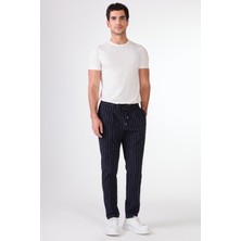 Lacivert Erkek Slim Fit Çizgili Pantolon