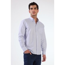 Lacivert Kare Desen Regular Fit Uzun Kol  Erkek Gömlek