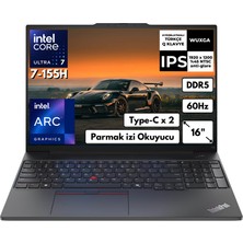 Lenovo Thinkpad E16 Gen 2 Ultra 7 155H 16 GB 512 GB SSD Arc Graphics 16" Wuxga Freedos Notebook 21MA002UTXAT7