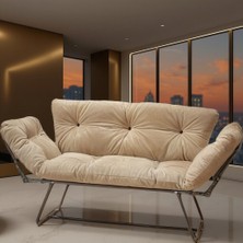 Milano Tasarım Mekanizmalı Yataklı Ikili Kanepe – Katlanır ve Kolları Açılabilen Modern Krem Çekyat