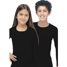 Malabadi Unisex Çocuk Siyah Açık Yaka Uzun Kollu Ekonomik Termal Üst Içlik 362