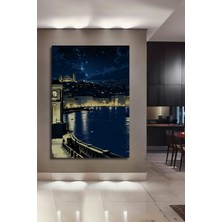 Istanbul Gece Mavi Yıldızlar Dekoratif Ahşap Ev/işyeri/ofis Kare Tablo