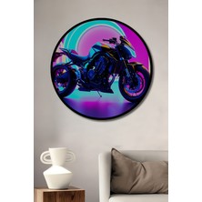 Çerçeve Görünümlü Neon Işıklı Rüya Motor Yağlı Boya Görünümlü Dekoratif Ahşap Ofis Yuvarlak Tablo