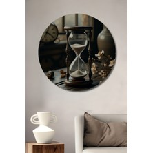 Eski Zaman Kum Saati Çiçekler Yağlı Boya Görünümlü Dekoratif Ahşap Ev/işyeri/ofis Yuvarlak Tablo