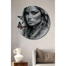 Kabile Güzeli Kara Kalem Görünümlü Dekoratif Ahşap Ev/işyeri/ofis Yuvarlak Tablo