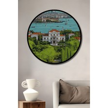 Çerçeve Görünümlü Istanbul Boğazı Sarayı Kara Kalem Görünümlü Dekoratif Ahşap Ofis Yuvarlak Tablo