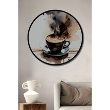 Çerçeve Görünümlü Sulu Boya Görünümlü Kahve Keyfi Dekoratif Ahşap Ev/işyeri/ofis Yuvarlak Tablo