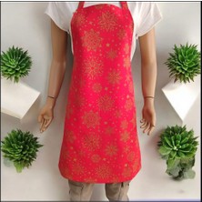 Snowy Kırmızı Yeniyıl Yaldızlı Kar Tanesi Desenli Ayarlanabilir Su ve Leke Itici Mutfak Önlüğü