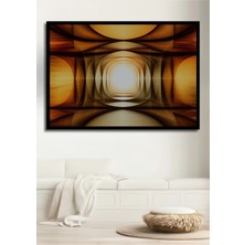 Çerçeve Görünümlü Altın Geometrik Tünel Soyut Sanat Yağlı Boya Görünümlü Ahşap Ofis Kare Tablo