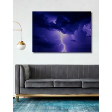 Elektrik Mavi Fırtına Yağlı Boya Görünümlü Dekoratif Ahşap Ev/işyeri/ofis Kare Tablo