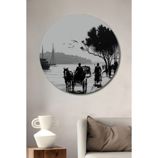 Istanbul Nostaljik At Arabası Siyah Beyaz Görünümlü Dekoratif Ahşap Ev/işyeri/ofis Yuvarlak Tablo