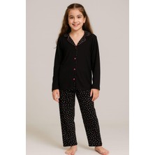 Pemilo Kız Çocuk Önü Düğmeli Uzun Kol Pijama Takımı